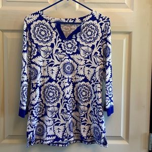 T by Talbots UPF 50+ Blue & White Tunic- M